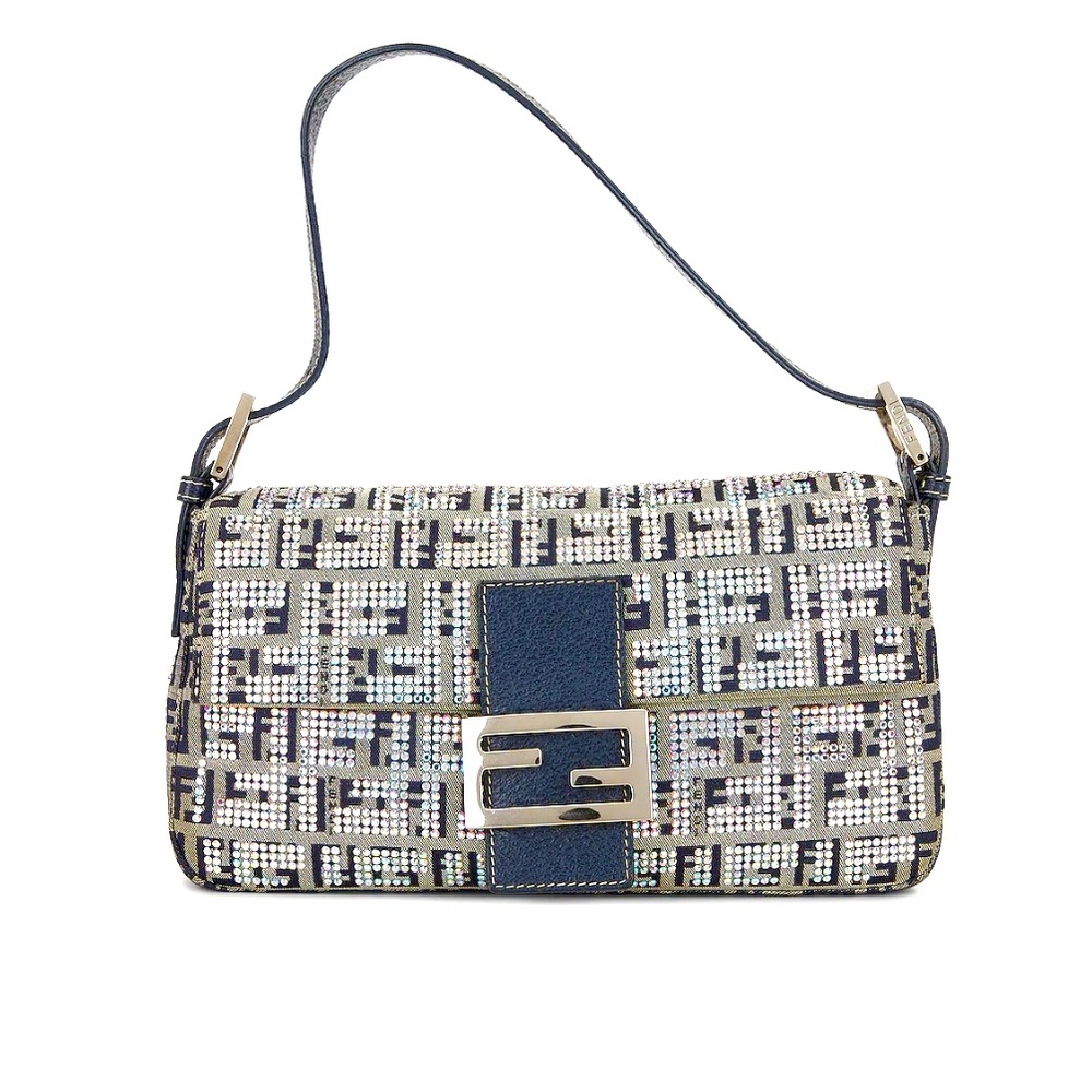 Fendi Crystal Zucca Baguette Shoulder Bag in Grey